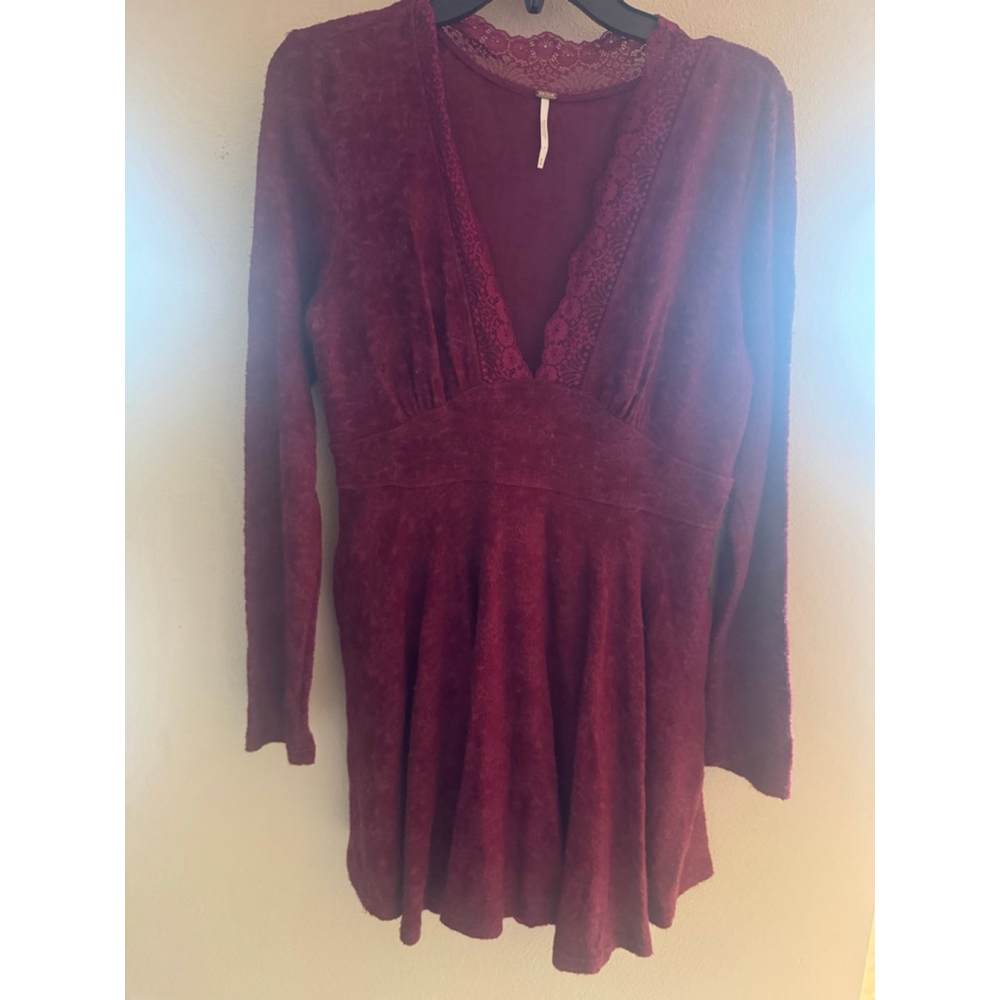 Free People Burgundy Long Sleeve Dress Medium - Picture 5 of 12